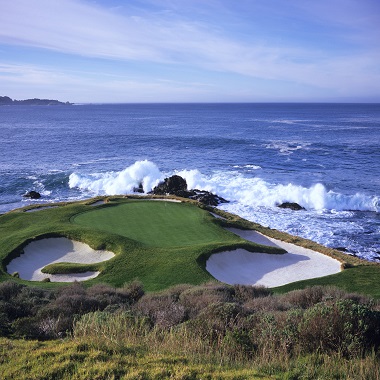 Large green and sea with waves on a course in United States