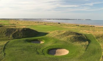 Aerial view of signature hole at Royal St Geaorge's