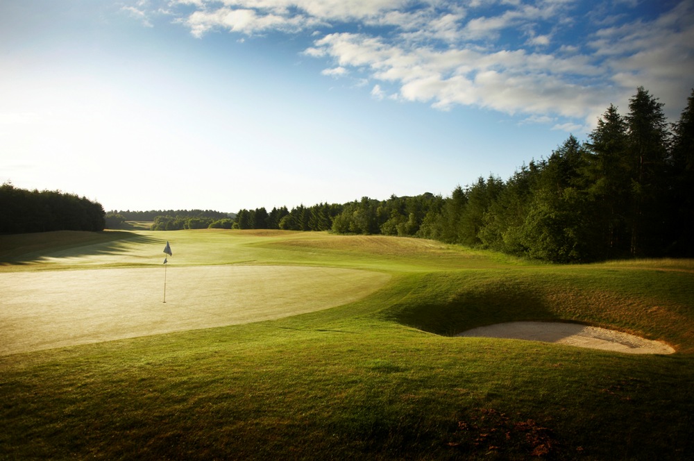 Back of the green of a long hole on the Marquess golf course at Woburn golf club