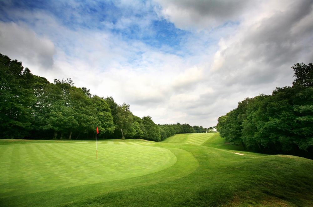 Back of the 1st hole on the East course at Wentworth Golf Club
