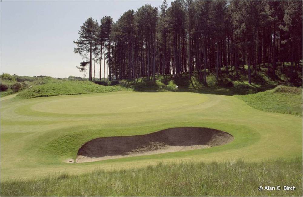 Deep bunker and green on the Hillside golf course