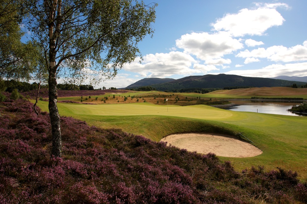 Heather and 16th green at Spey Valley