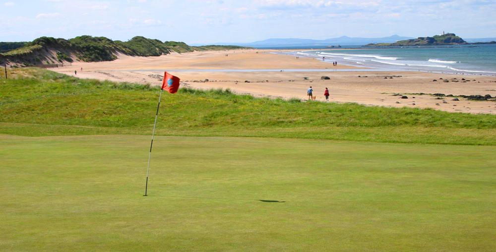 Beach and green at North Berwick golf course