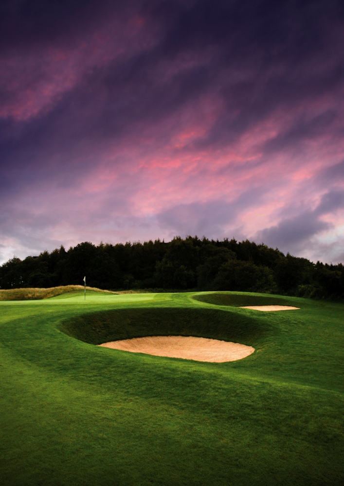 Large green bunkers on the Montgomerie course at Celtic Manor