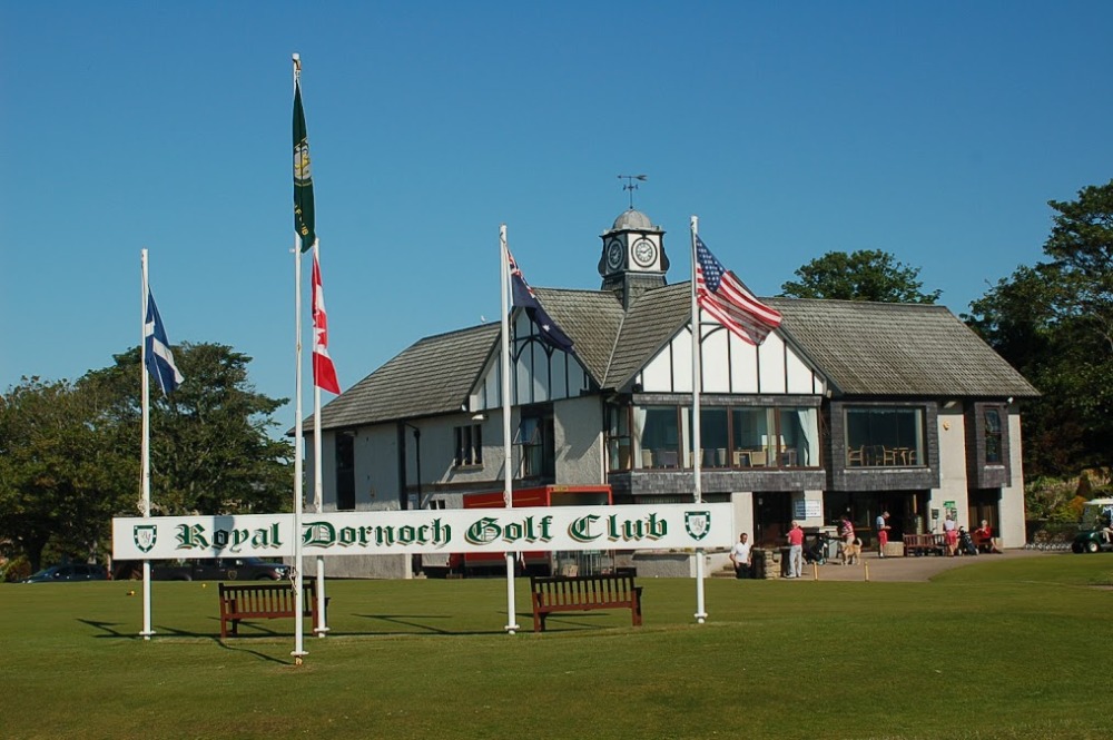 Club House and 1st tee at Royal Dornoch