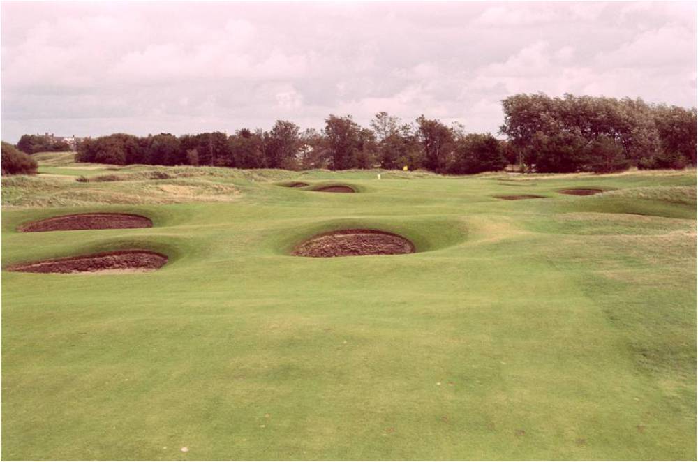 Undulated fairway and bunkers at Royal Lytham and St Anne's golf course