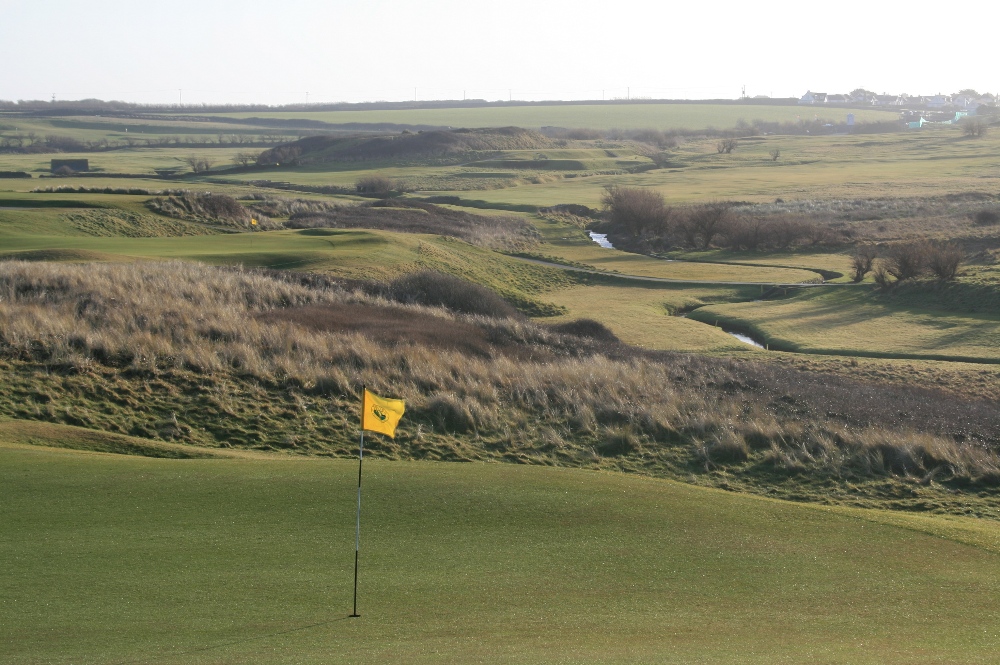 Elevated green on the Championship golf course at Trevose golf club