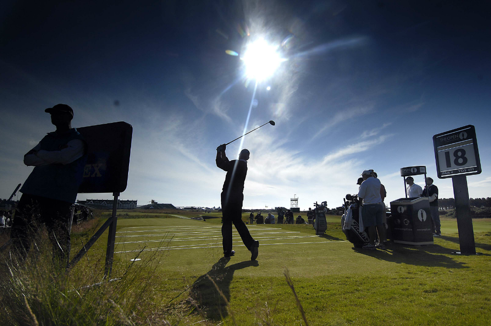 Player at the British Open on the 18th hole at Carnoustie Championship