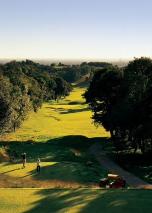 Golfers on a tee at Goodwood golf course