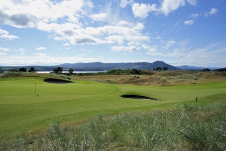 Mountain sea and green at Skibo Castle Golf Course