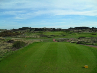 Yellow tees of a Par 3 on the Royal Birkdale golf course
