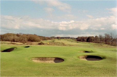 Green surrounded by bunkers at Royal Lytham and St Anne's golf course