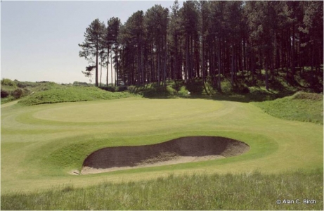 Deep bunker and green on the Hillside golf course