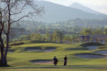 Contryside behind bunkers at Druids Glen Golf Course 