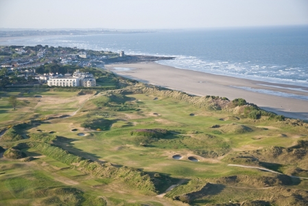 Aerial view of Portmarnock links and the town