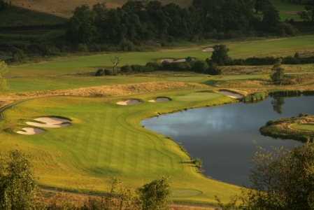 Spectacular par 4 on the Twenty Ten golf course at Celtic Manor