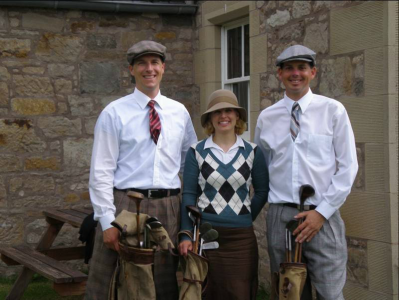 Golfers with ancient clubs at at Kingarrock golf club
