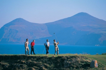 Golfers playing on Nefyn and District golf course