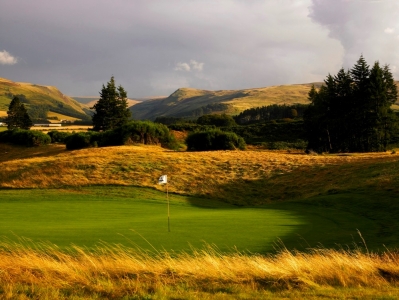 Green and mountains on the King's at Gleneagles