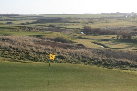 Elevated green on the Championship golf course at Trevose golf club