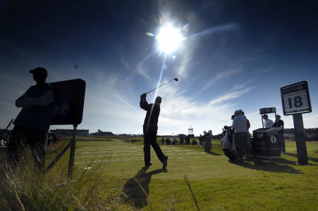 Player at the British Open on the 18th hole at Carnoustie Championship