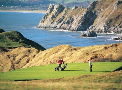 Golfers on the tee on Pennard golf course