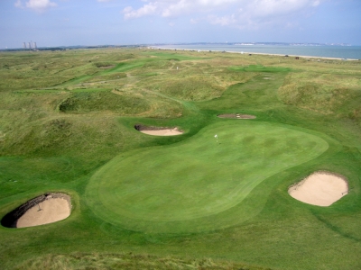 Green guarded by deep bunkers on the Royal St George's golf course