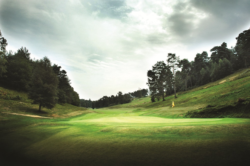 Back of the green of a long hole at Hindhead golf course