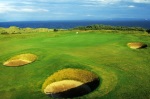 Sea view behind bunkers at Gullane Number 1